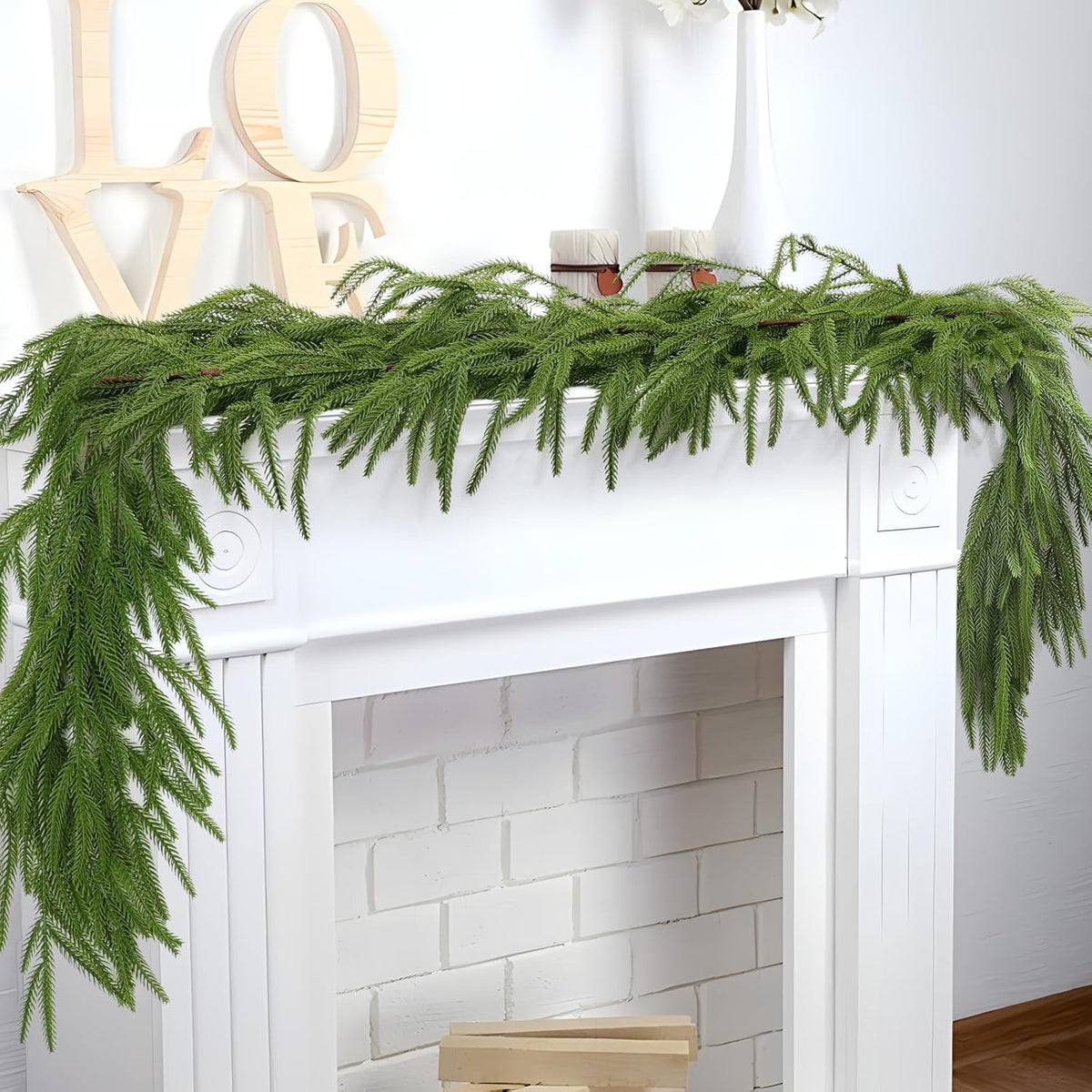 PUCACHI 2 Pcs 6 Ft Christmas Garland,Artificial Norfolk Pine Garlands,Real Touch Winter Pine Garland,Artificial Greenery Garland for Table,Mantle,Indoor,Outdoor Christmas Decorations（Green）