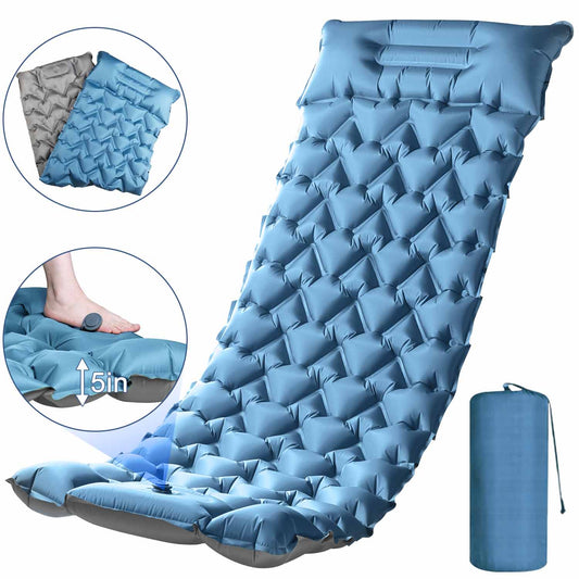 Henotian Camping Sleeping Pad, Ultralight Camping Mat with Pillow Built-in Foot Pump Inflatable Sleeping Pads Compact for Camping Backpacking Hiking Traveling Tent