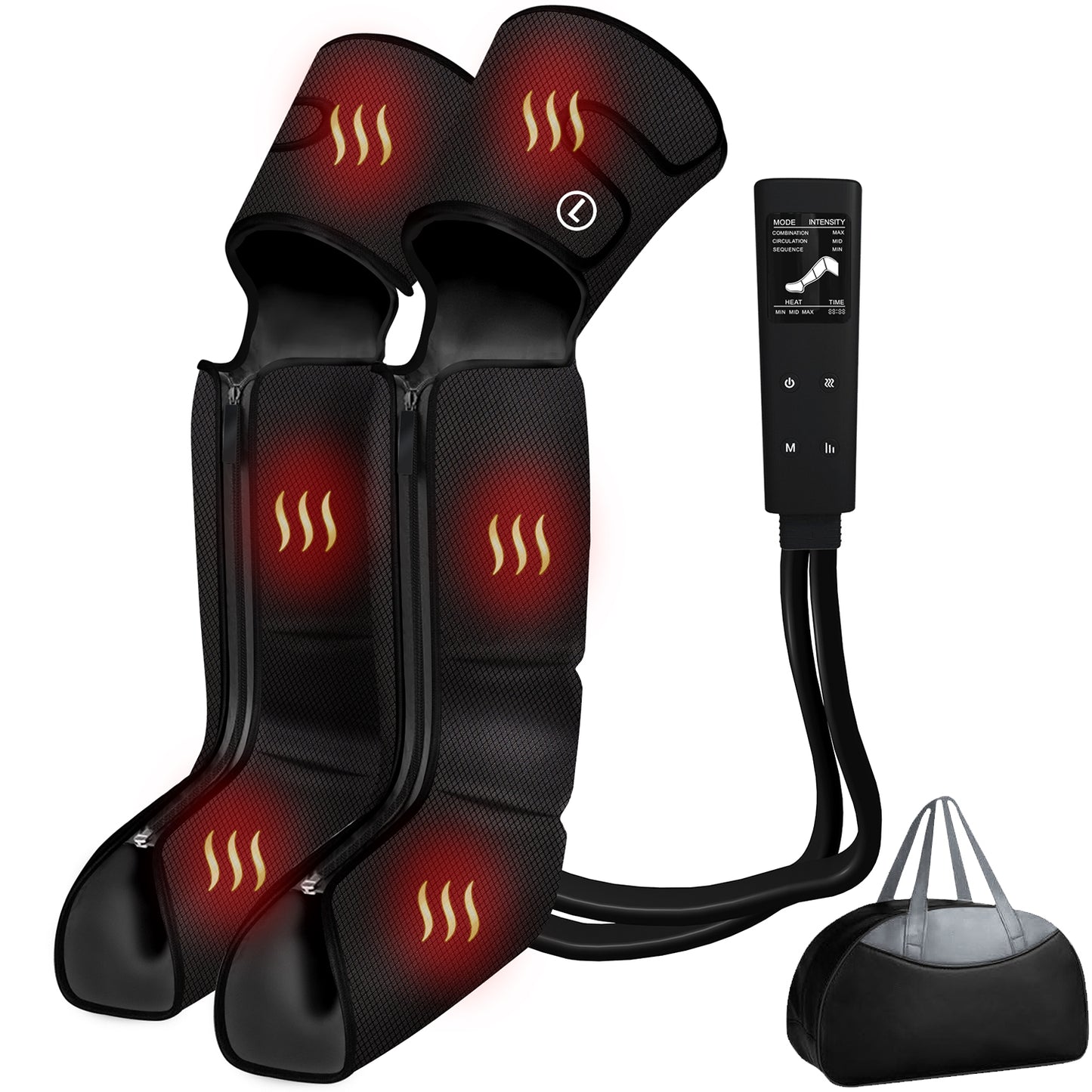 Henotian Leg Massager 3-Zone Air Compression with Heat Therapy, FSA/HSA Eligible Pain Relief for Edema, RLS Poor Circulation, Portable Boots w/ Extender Pads Carry Bag