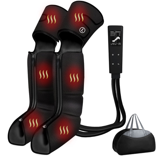Henotian Leg Massager 3-Zone Air Compression with Heat Therapy, FSA/HSA Eligible Pain Relief for Edema, RLS Poor Circulation, Portable Boots w/ Extender Pads Carry Bag