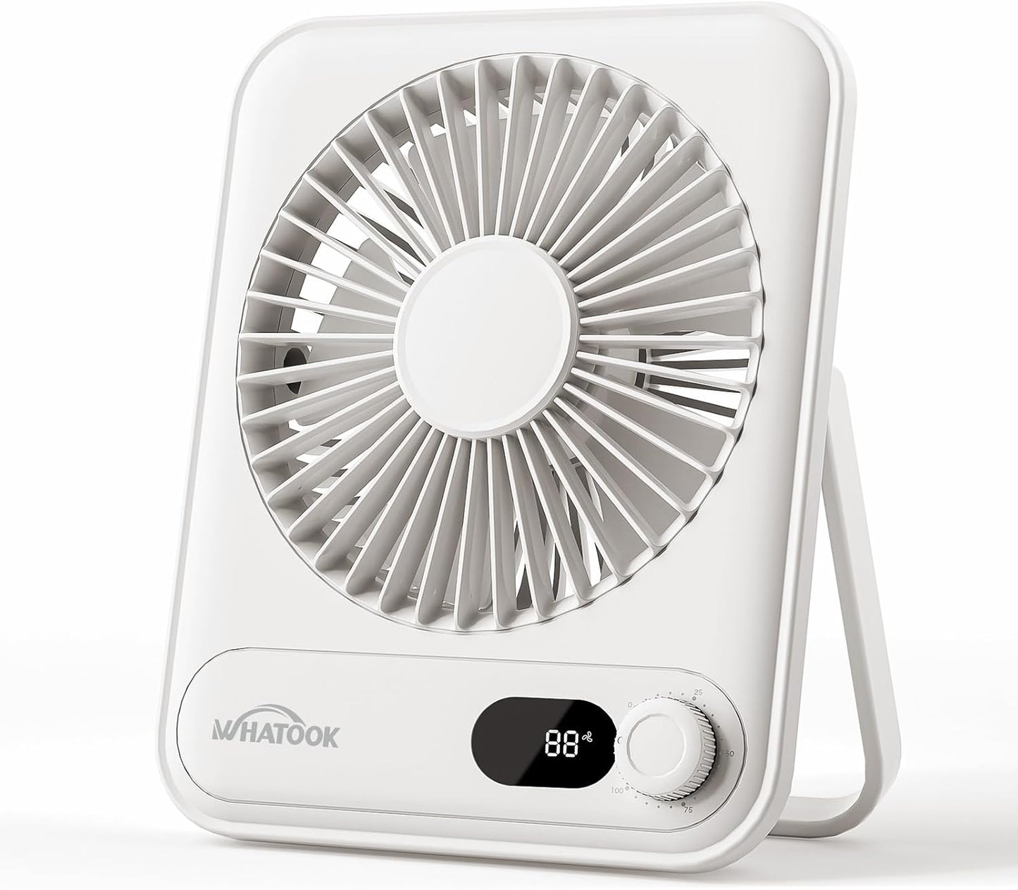 USB Desk Fan Portable Fan Rechargeable 5000mAh Personal Fan, Silent Small Table Fan Travel Fan for Sleeping with Display & 100-Speed, Desktop Fan for Bedroom Office Camping- White