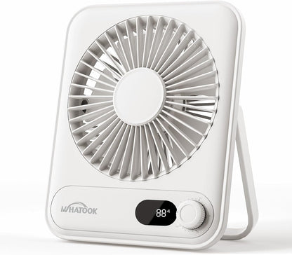 USB Desk Fan Portable Fan Rechargeable 5000mAh Personal Fan, Silent Small Table Fan Travel Fan for Sleeping with Display & 100-Speed, Desktop Fan for Bedroom Office Camping- White