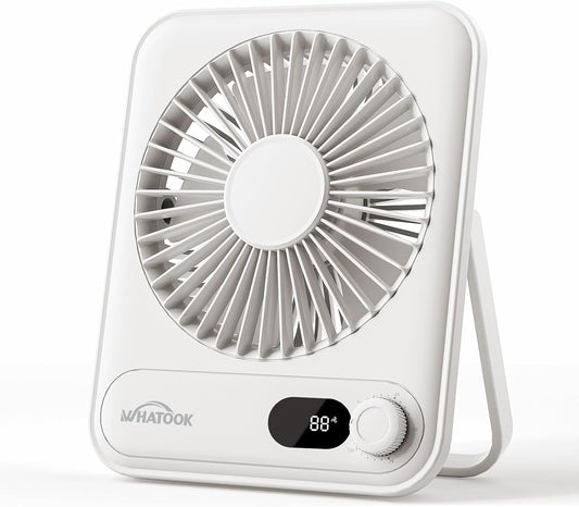 USB Desk Fan Portable Fan Rechargeable 5000mAh Personal Fan, Silent Small Table Fan Travel Fan for Sleeping with Display & 100-Speed, Desktop Fan for Bedroom Office Camping- White