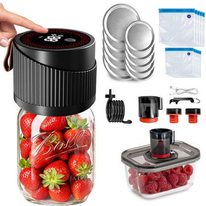 Henotian Electric Mason Jars Vacuum Sealer, Fully Automatic 4 in 1 Feature Suitable for Vacuum Bag, Wine Bottle, Wide and Regular Mouth Mason Jar Lids, Vacuum Container Food Seal Storage
