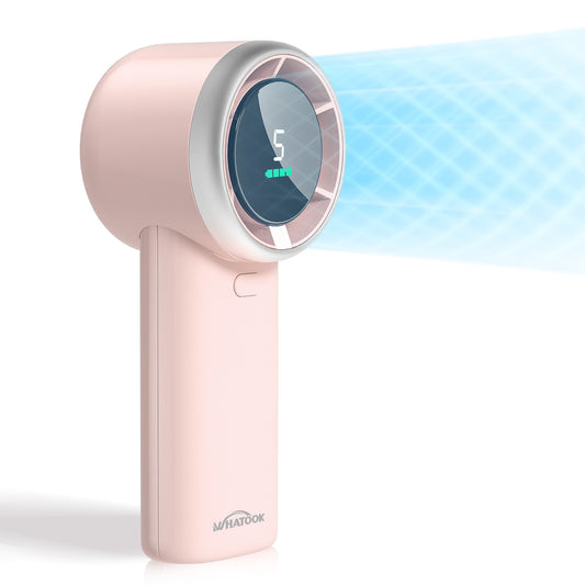 Portable Handheld Fan, Adjustable Turbo Mini Fan,Rechargeable Personal Fan,Digital Display,Gifts for Women Men Travel/Camping/Outdoor-Pink