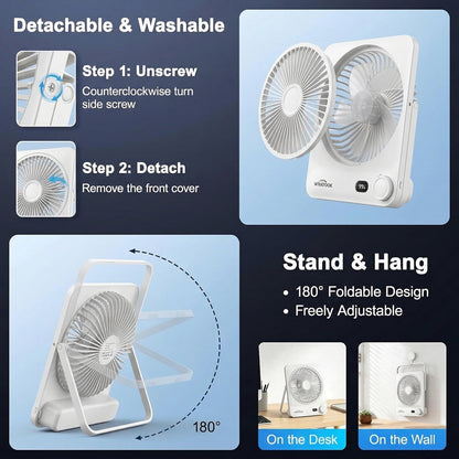 Large Desk Fan, 10000mAh Battery 40H Runtime Silent Rechargeable Fans, Quiet Personal Portable Cooler for Camping Bedroom Office Small Desktop fan