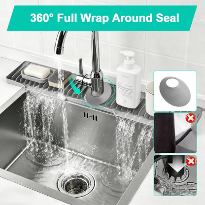 Merryhome 2-Pack Kitchen Sink Splash Guard, 31" and 23" Silicone Faucet Mat, Fast Draining Splash Guard for Kitchen, Bathroom, RV, Gray