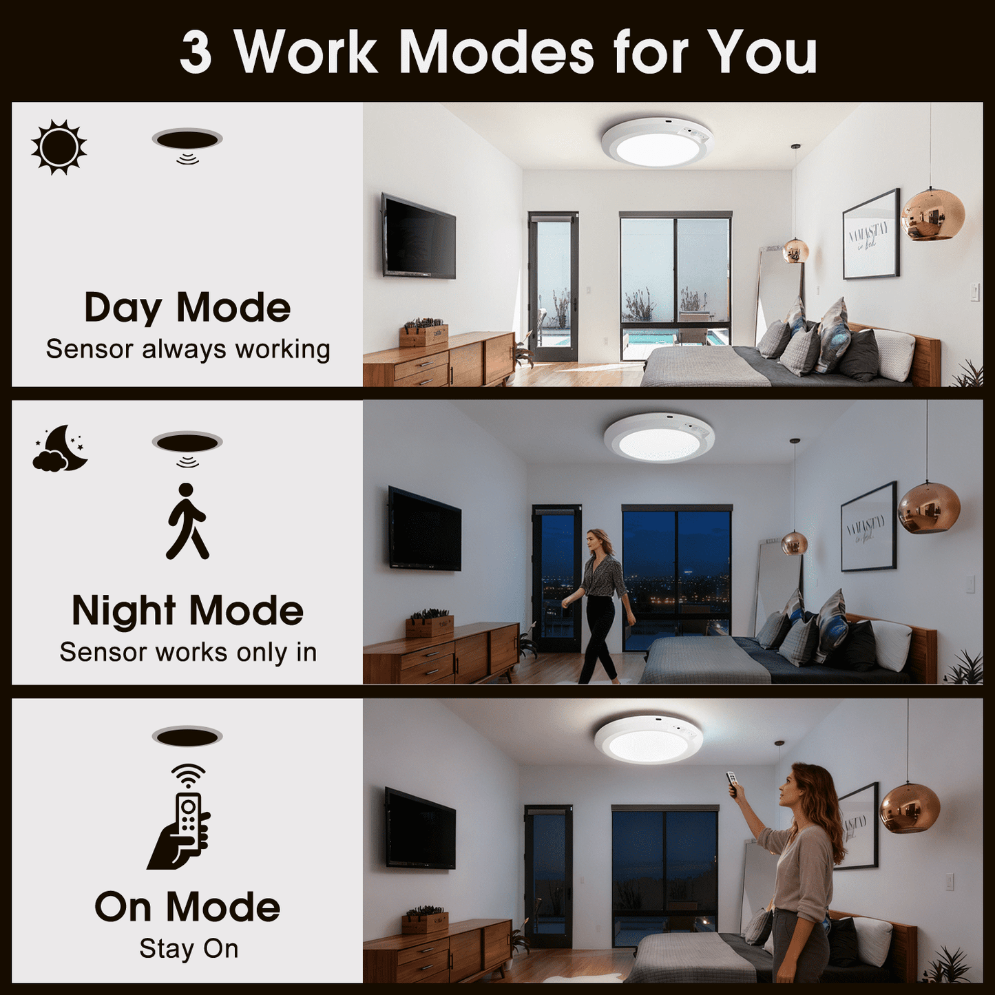 Merryhome Motion Sensor LED Ceiling Light 7 inch, Rechargeable Wireless Magnetic Light with Remote Control, Battery Operated for Closet Hallway, 2 Pack