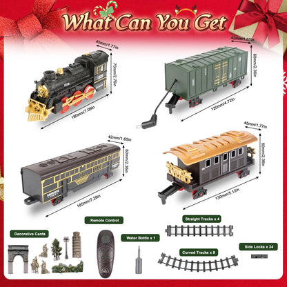 Teblint Train Set Toy with Remote Control, Electric Toy Train with Smoke, Lights & Sound, Rechargeable Steam Locomotive Engine Train Toy for 3 4 5 6 7 8+ Years Old Kids, Christmas Birthday Gift