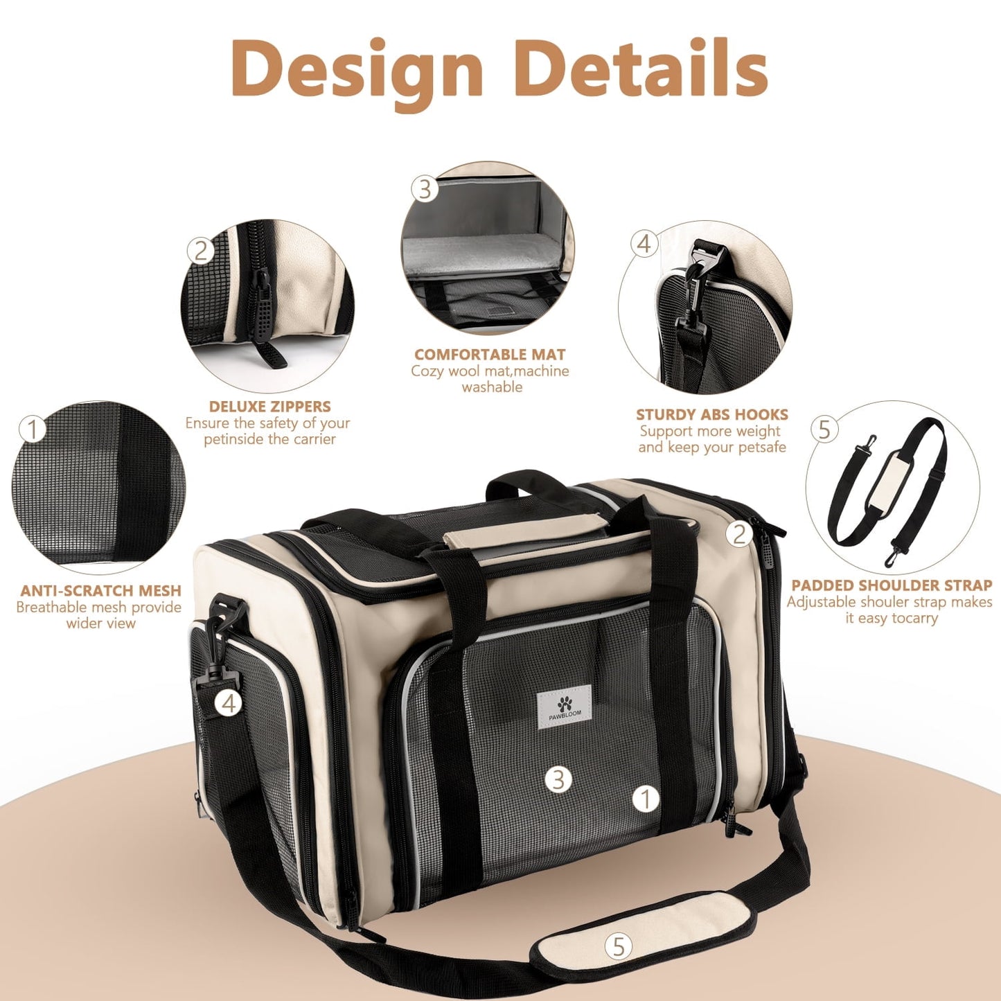 Merryhome Cat Carrier 18 in, Airline Approved Soft-Sided Pet Travel Bag, Foldable Waterproof for Small Cats and Dogs up to 15 lbs, Coffee