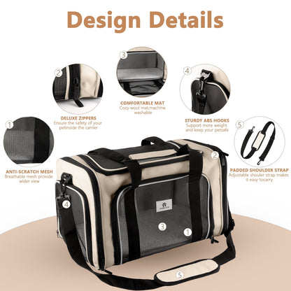 Merryhome Cat Carrier 18 in, Airline Approved Soft-Sided Pet Travel Bag, Foldable Waterproof for Small Cats and Dogs up to 15 lbs, Coffee