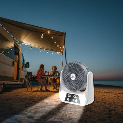 PUCACHI Solar Camping Fan with LED Lantern - 8-Inch Rechargeable Outdoor Fan, 3W Solar Panel & USB Charging, 2-Speed Portable Tent Fan for Hiking, Emergency, Camping Gear