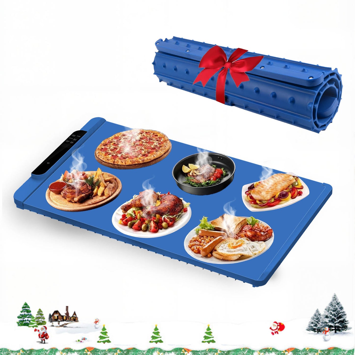 Food Warming Mat with 10 Level Temperature,Warming Mat for Food,Fast Heating Silicone Electric Warming Tray for Party,Family Dinner,Residential,Commercial,Travel（Blue）