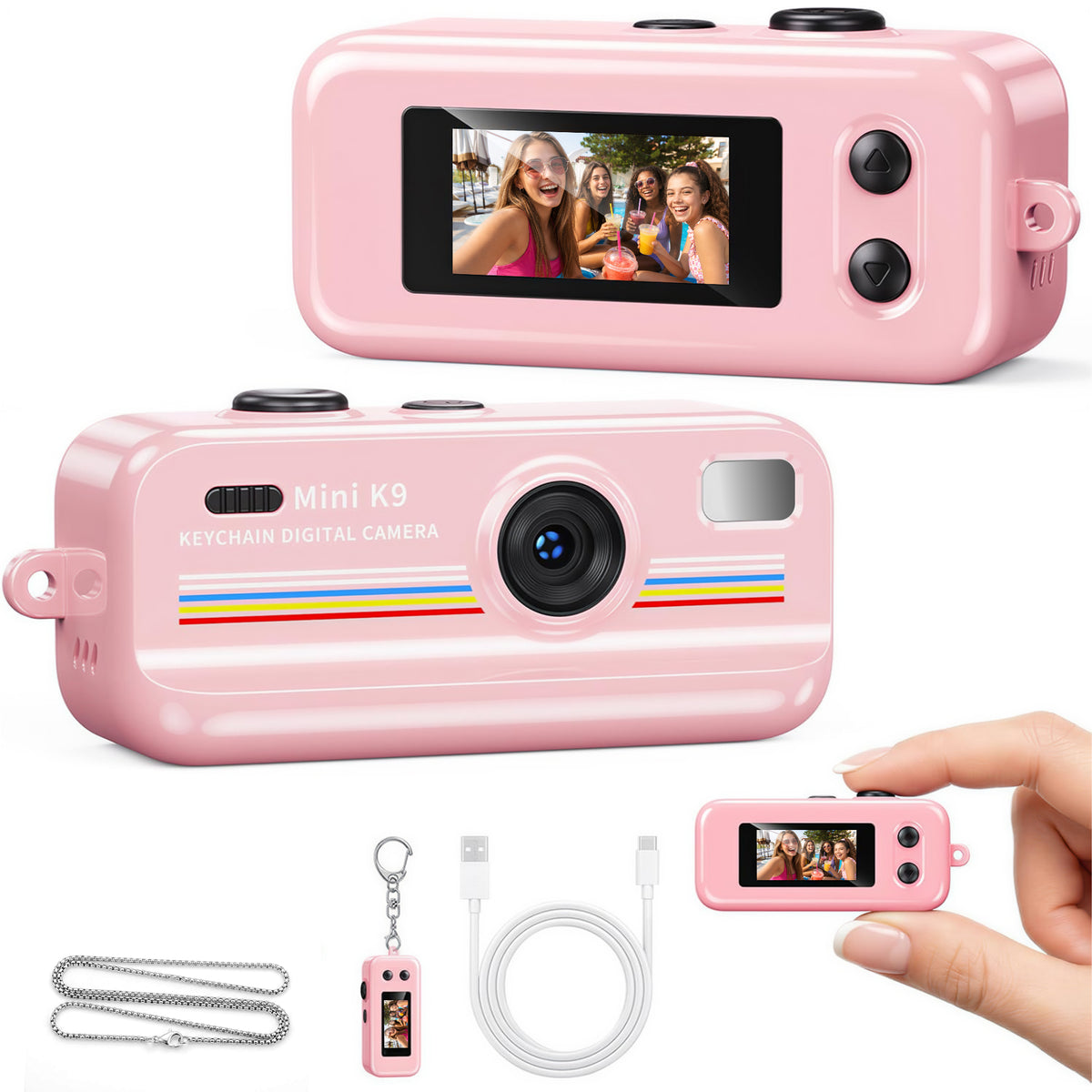 Mini Keychain Digital Camera, 1080P Pocket Camera with 12 Creative Filters, Dual-Mode Photo & Video, Y2K Retro Portable Small Camera for Travel, Party, Vlog (Pink)