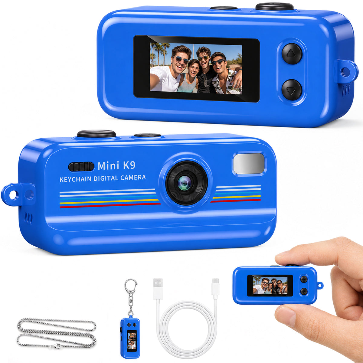 Mini Keychain Digital Camera, 1080P Pocket Camera with 12 Creative Filters, Dual-Mode Photo & Video, Y2K Retro Portable Small Camera for Travel, Party, Vlog (Blue)