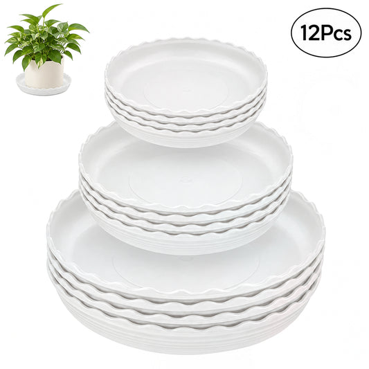 12 Packs Wave Plant Saucer - Plastic Flower Pot Drip Trays/Durable Heavy Duty White Plant Tray for Indoor and Out Door Plant(6/8/10 inch)