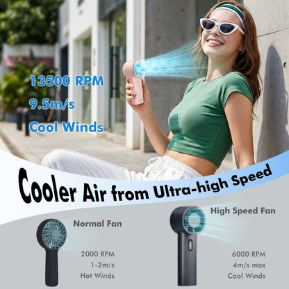 Portable Handheld Fan, 4000mAh USB Rechargeable Mini Fan with 5 Speeds, Powerful Personal Cooling Fan, Small Pocket Fan for Travel, Office, Outdoor, Pink
