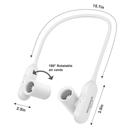 SPORTS JOY Portable Neck Fan, 4000mAh Hands-Free Personal Fan, Any Bend and 180° Twin-Turbo Rotation, 3 Speed Wearable Bladeless Fan for Sport, Student, Traveling (White)