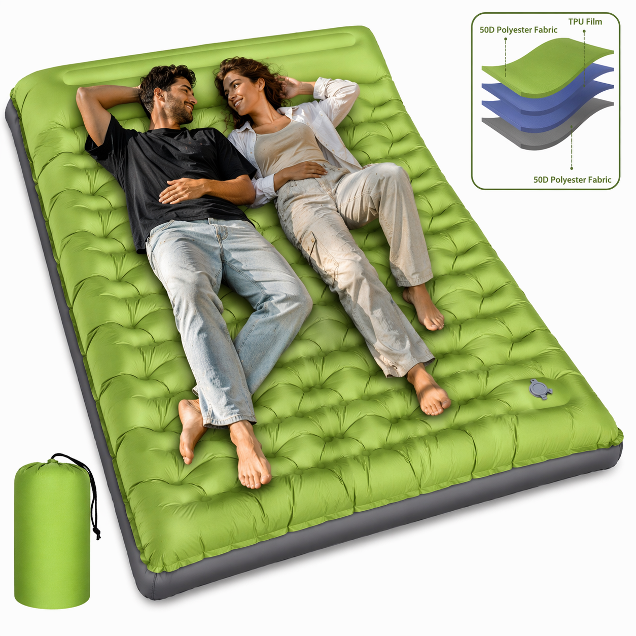 Double Camping Sleeping Pad, 6" Extra Thick Inflatable Sleeping Mat with Pillows, Built-in Foot Pump, Ultralight Air Mattress for Tent Hiking Essentials Gear