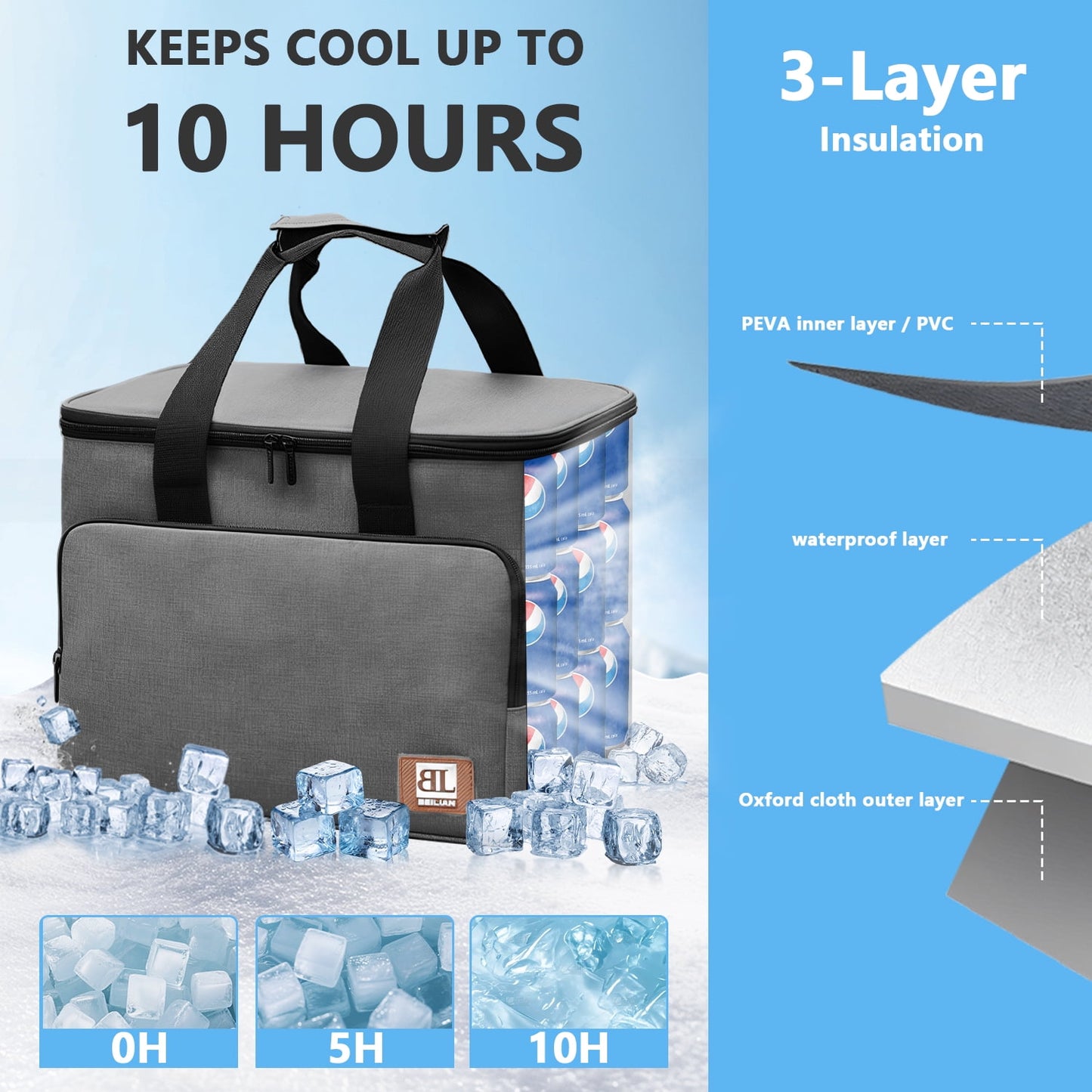 Merryhome 45‑Can Collapsible Soft Cooler Bag – 29 Qt Leak‑Proof Insulated Ice Chest for Camping, Beach, Road Trip, Picnic & Grocery Travel Bag (Gray)