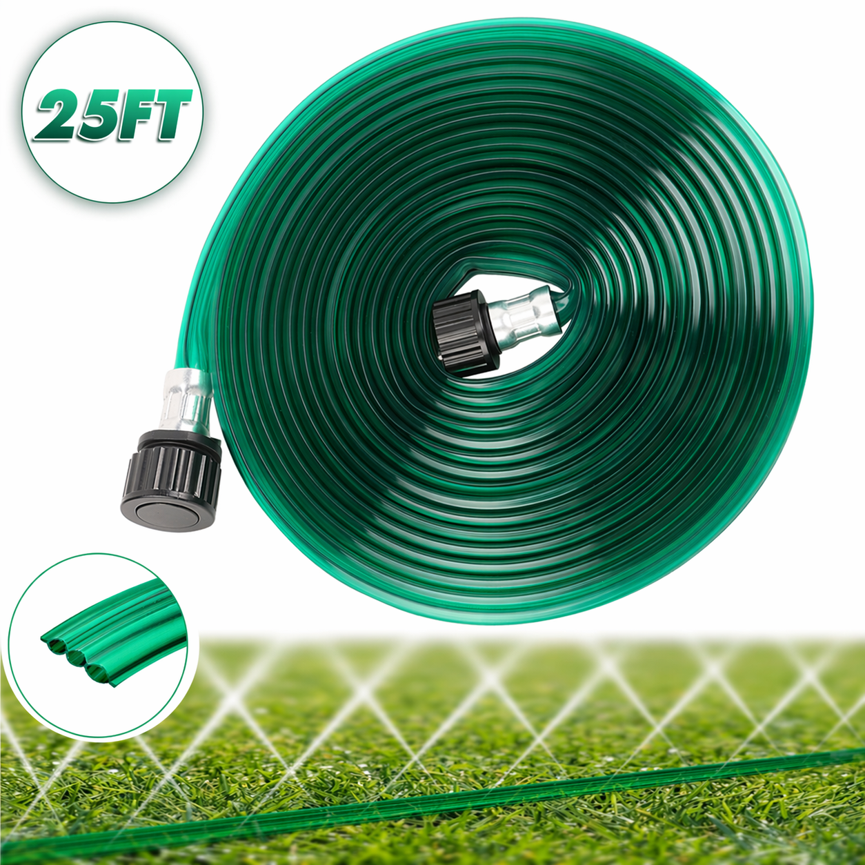 PUCACHI Soaker Hose 25ft Garden Irrigation Hose, Heavy Duty 3-Row Drip Hose with Even Water Distribution, Water Saving Lawn and Garden Watering System