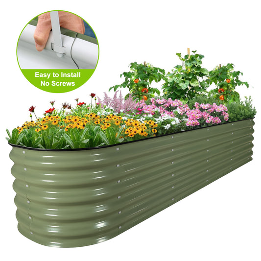 HOOFUN 17" Tall Raised Garden Bed 9 in 1 Garden Raised 8ftX2ft Garden Bed Kits for Vegetables Flowers Ground Planter Box- Olive Green