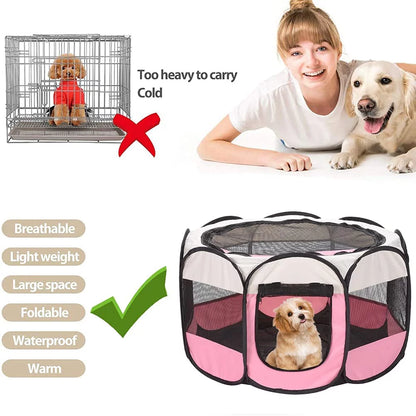 Pet Playpen ,Cat Playpen ,Dog Fence Portable Foldable Cat Cage Safe Guard for Indoor Outdoor, Pink, (L*W*H):45*45*23inch