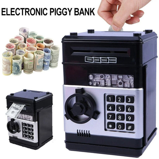 Electronic Piggy Bank , Mini ATM Password Money Bank Cash Coins Saving Box for Kids, Cartoon Safe Bank Box Perfect Toy Gifts for Boys Girls, Black