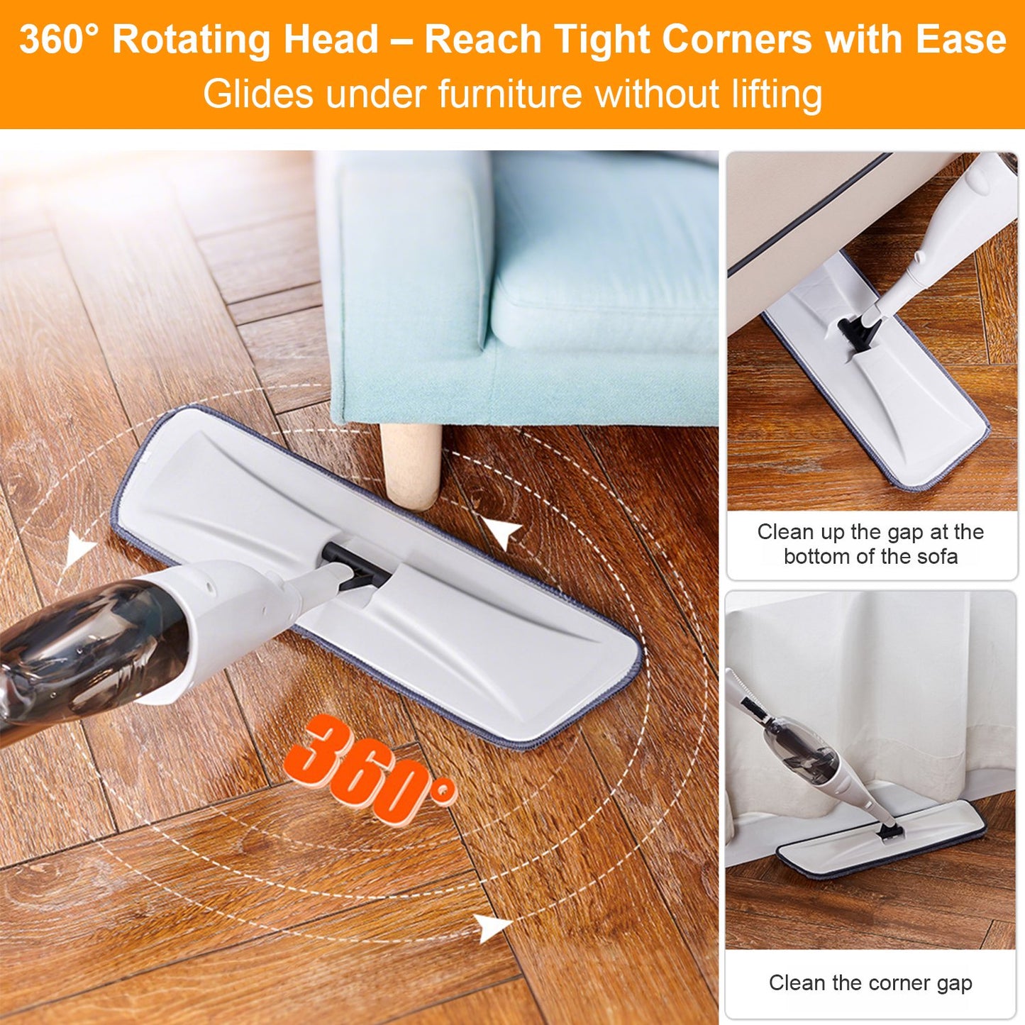 Spray Mop with 14 oz Refillable Bottle & 4 Washable Microfiber Pads – Lightweight Flat Floor Cleaner for Wood, Tile, Laminate (Gray, 1 Pack)