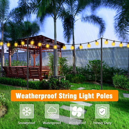 PUCACHI 2 Pack Outdoor LED String Light Pole, 10ft High Patio Lighting Bracket, Outdoor Light Pole with Fork, Metal Pole Bracket for Patio Deck Backyard