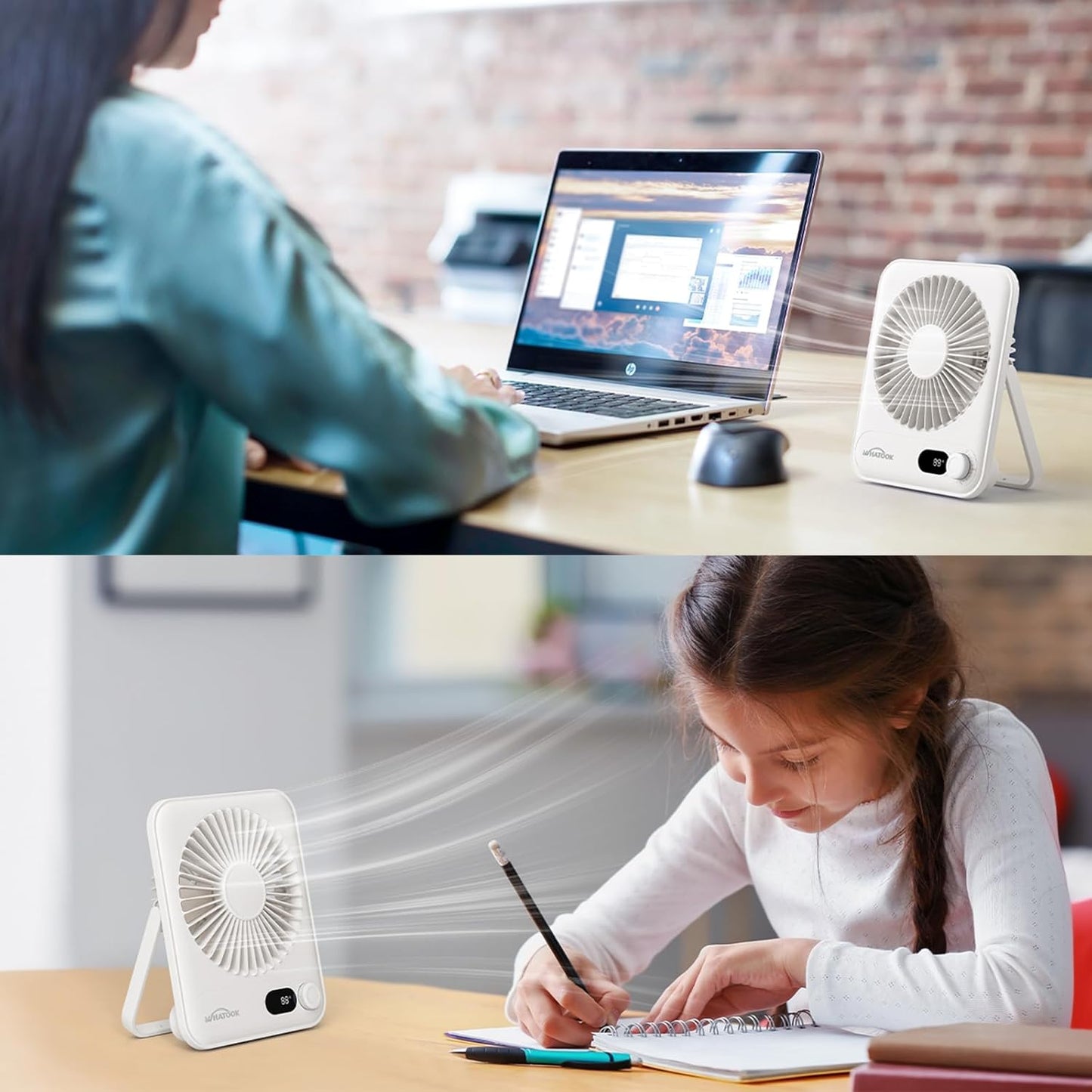 USB Desk Fan Portable Fan Rechargeable 5000mAh Personal Fan, Silent Small Table Fan Travel Fan for Sleeping with Display & 100-Speed, Desktop Fan for Bedroom Office Camping- White