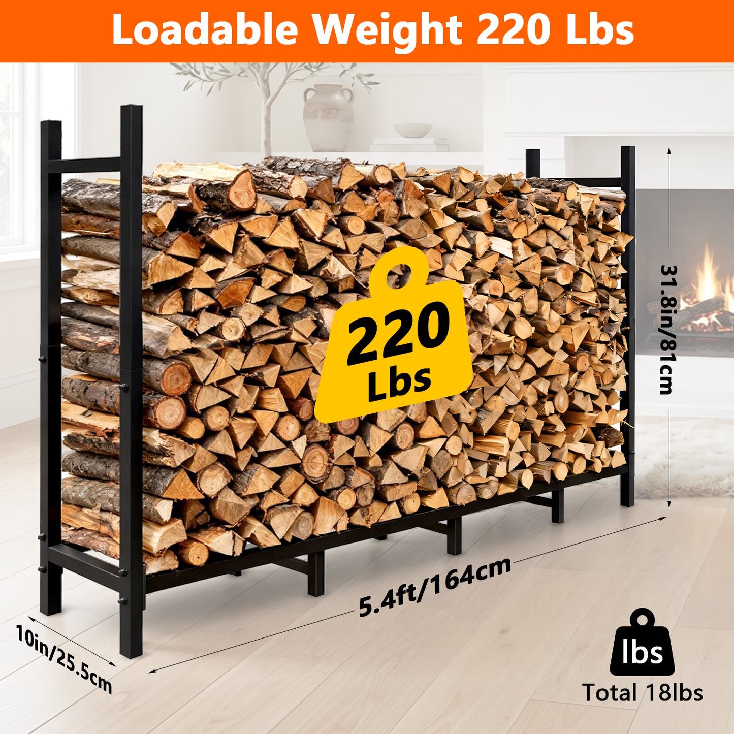Teblint 5.4FT Firewood Rack Holder, Adjustable Heavy Duty Fire Log Stacker Stand for Fireplace, Outdoor Indoor Metal Wood Pile Storage Organizer, Patio Logs Stand tool