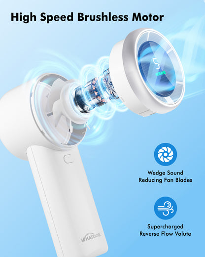 Portable Handheld Fan, Adjustable Turbo Mini Fan,Rechargeable Personal Fan,Digital Display,Gifts for Women Men Travel/Camping/Outdoor-White