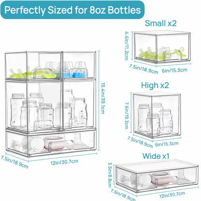 PUCACHI 5Pack Stackable Acrylic Storage Drawers,Acrylic Organizer Bins for Makeup,Cosmetics,Beauty Supplies,Bathroom Organizer Countertop,Bathroom Under Sink Organizers,12x7.5x15.4in