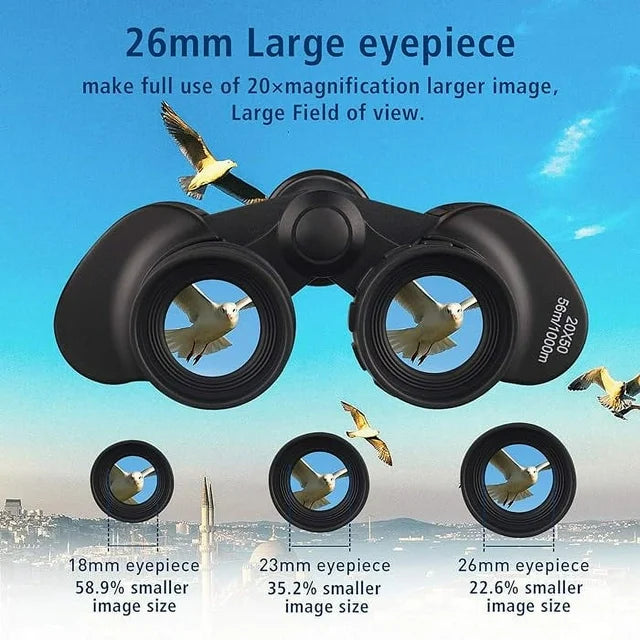 Binoculars, 20x50 Binoculars for Adults, Compact HD High Powered Binoculars with Low Night Vision, BAK4 Prism, FMC Lens, Waterproof Binoculars Telescope