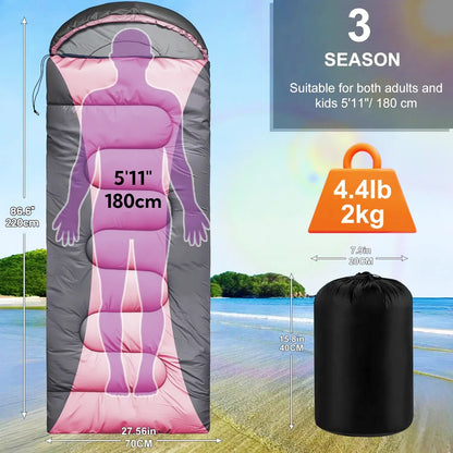 Teblint Camping Sleeping Bag for Adults Kids, 4-Season Cold Weather Sleeping Bag, Waterproof & Compression Sack Included, Camping Essentials Gear Accessories Hiking Sleep Must Haves (Pink)