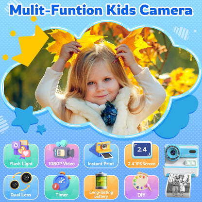 Teblint Kids Camera Instant Print, 2.4 Inch Screen Instant Camera, 1080P HD Digital Video Cameras, Toys for Girls & Boys 3-12 Years, Best Christmas Birthday Gifts (Blue)