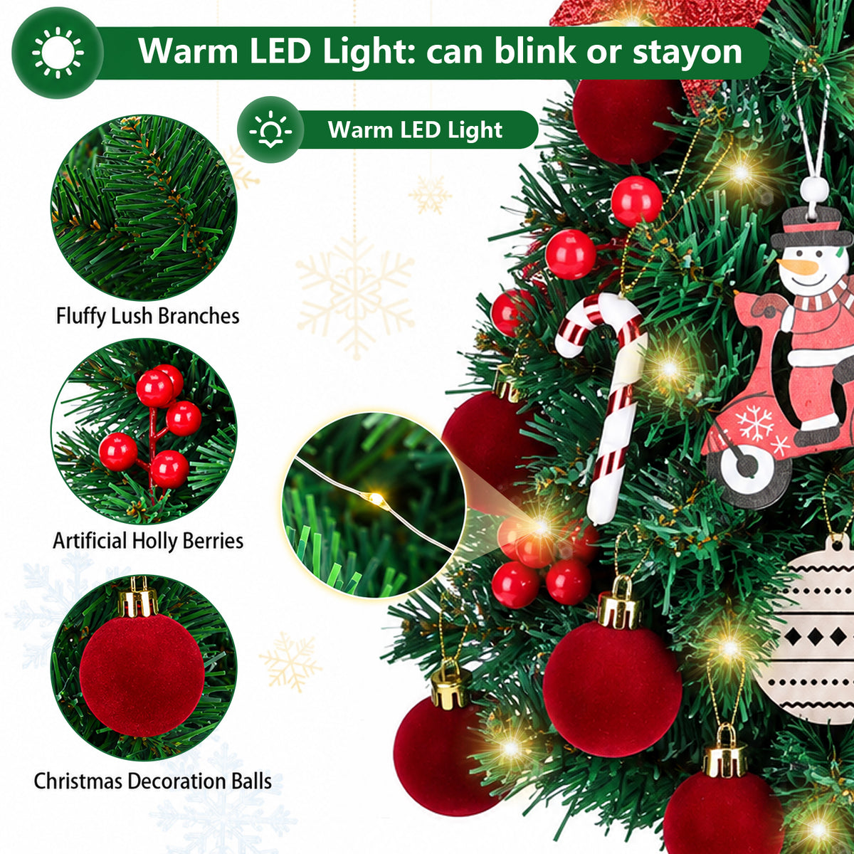 Tabletop Christmas Trees, 18 Inch Mini Small Xmas Tree with LED String Lights, Indoor Holiday DIY Christmas Decor