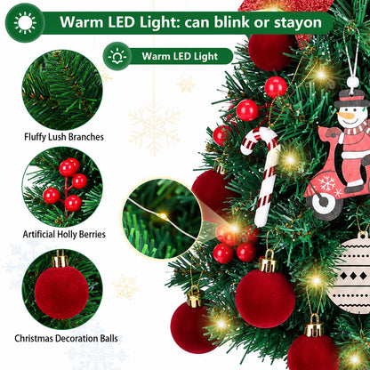 Tabletop Christmas Trees, 18 Inch Mini Small Xmas Tree with LED String Lights, Indoor Holiday DIY Christmas Decor