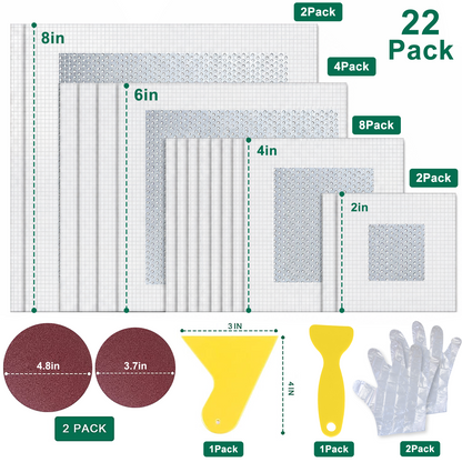 Drywall Repair Patch Kit, 22PCS Aluminum Drywall Patch, 2" 4" 6" 8"Wall Patch Repair Kit, Self Adhesive Wall Mesh Repair Quick Fix Plaster Wall