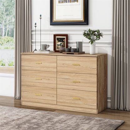 WHATOOK Modern Natural 6-Drawer Dresser For Bedroom - Ample Storage Wide Chest Of Drawers, Sturdy & Safe Natural Engineered Wood Furniture Primary Living Space Cabinets