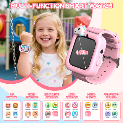 Henotian 1.83" Kids Smart Watch for Girls HD Touch Screen with 39 Educational Games, Camera, Pedometer, Alarm Clock, ABC Learning, Music Player, Birthday Gift for Boys Girls Ages 5-12