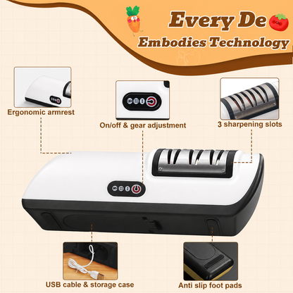 Merryhome 2026 Upgraded Electric Knife Sharpener,3-Stage High-speed Knife Sharpener - USB Charging Automatic Kitchen Gadget for Sharpening Knives,Kitchen Accessories(White)