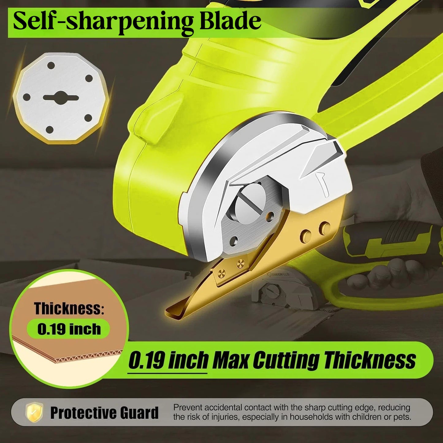 Teblint Cordless Electric Scissors, 4V Rechargeable Cardboard Box Cutter with Safety Lock & LED Light, Power Rotary Cutter for Fabric Carpet Leather