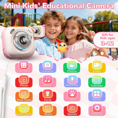 Teblint Mini Kids Camera with Virtual Pet & Learning Apps, 1.8" Touchscreen Kids Digital Camera, Educational Toy with Stories, Games, Christmas Birthday Gift for Boys Girls Age 3-12, Pink