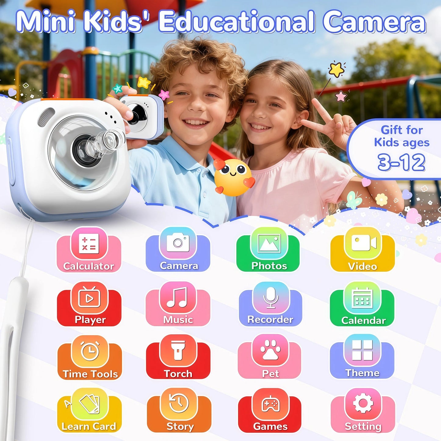 Teblint Mini Kids Camera with Virtual Pet & Learning Apps, 1.8" Touchscreen Kids Digital Camera, Educational Toy with Stories, Games, Christmas Birthday Gift for Boys Girls Age 3-12, Pink
