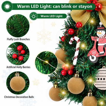 Tabletop Christmas Trees, 18 Inch Mini Xmas Tree with LED String Lights for Indoor Holiday DIY Decor Khaki