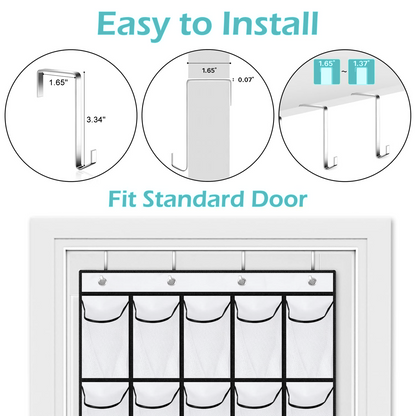 SPORTS JOY 35 Pockets Over the Door Shoe Organizer, Hanging Shoe Organizer for Door with 35 Mesh Pockets Large Capacity Shoe Hanging Storage Bag with 4 Metal Hooks (White)