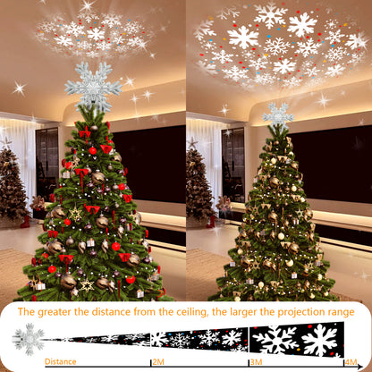 PUCACHI Silver Star Tree Topper with LED Rotating Star Projector Light for Indoor Outdoor Christmas Decoration
