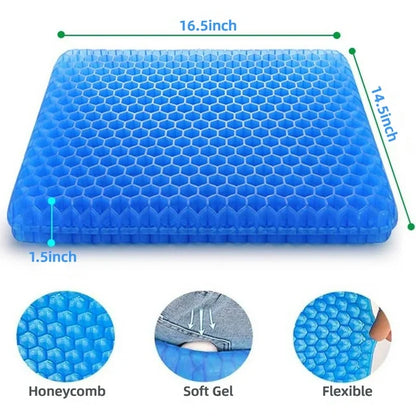 Gel Seat Cushion, Office Chair Cushion, for Pressure Relief Pain, with Non-Slip Cover, Thickened Double Breathable Honeycomb Design for Office, Home, Car, Wheelchair (Blue)